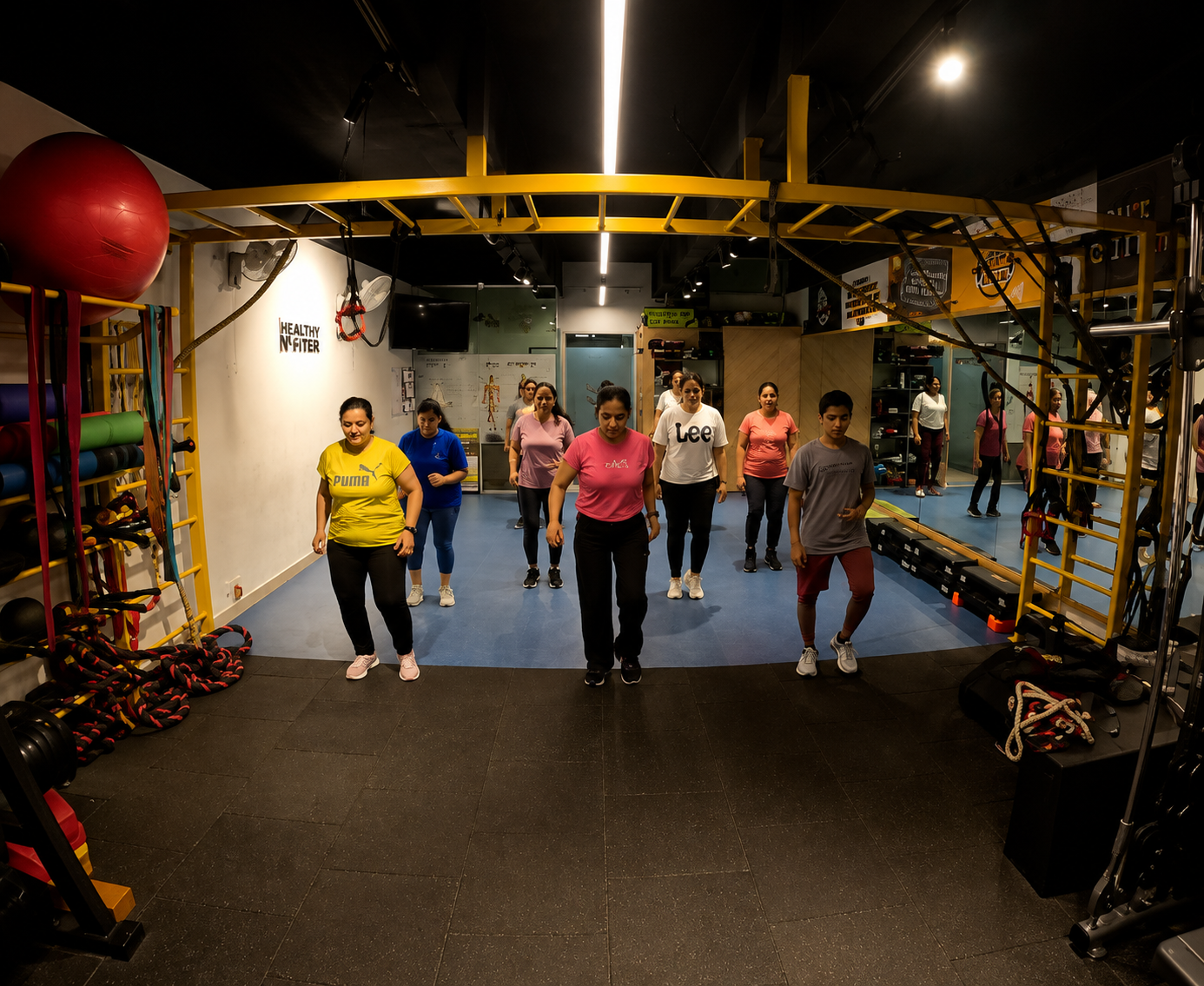 Dance fitness class warming up
