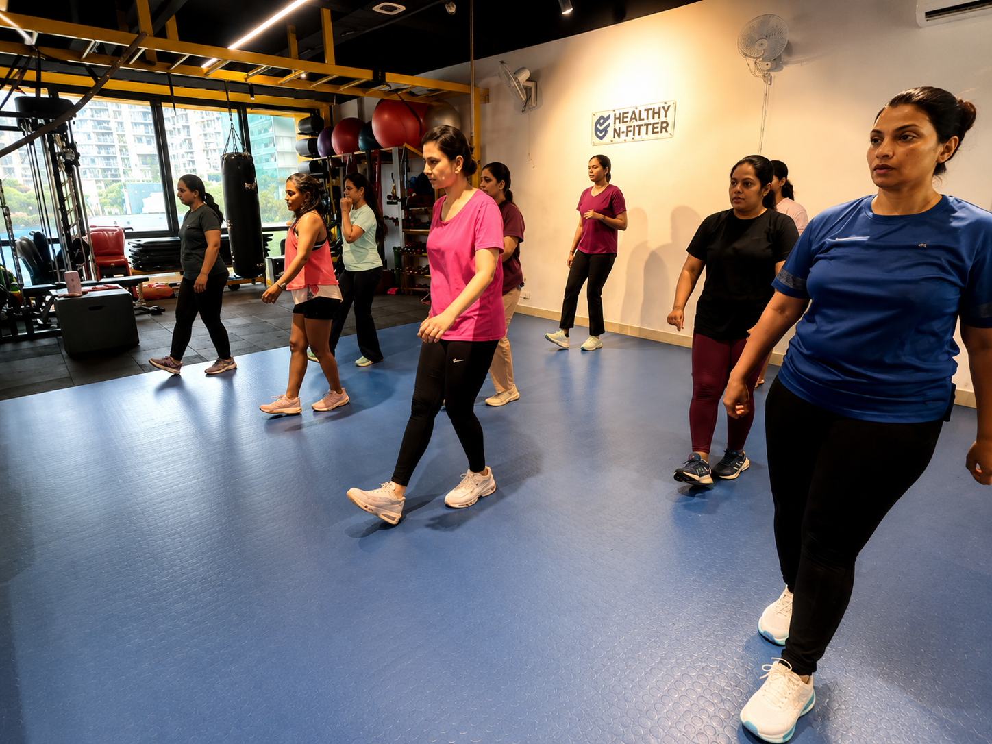 Ladies-only fitness class in session