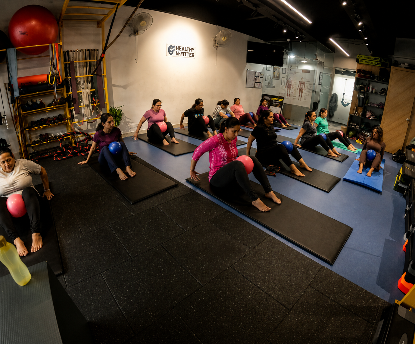 Pilates class on the mats